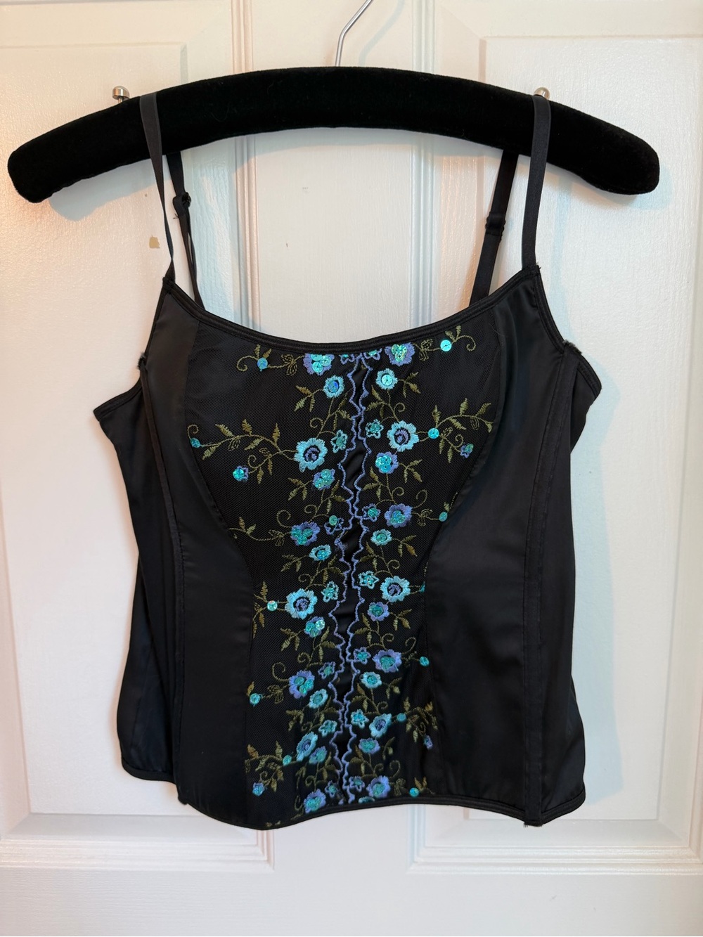 Victoria’s Secret Black Satin Floral Embroidered Corset Top